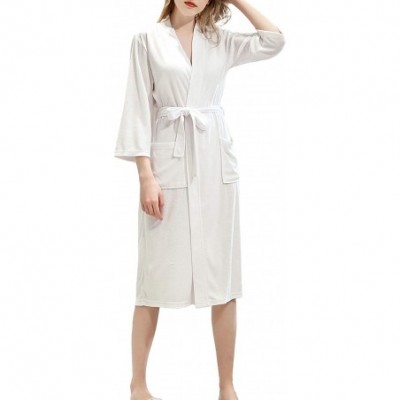 Robes Womens Terry Cloth Bathrobe Lightweight Robe Long Knit Bathrobe Soft Sleepwear V Neck Ladies Nightwear Robe White - CI1...