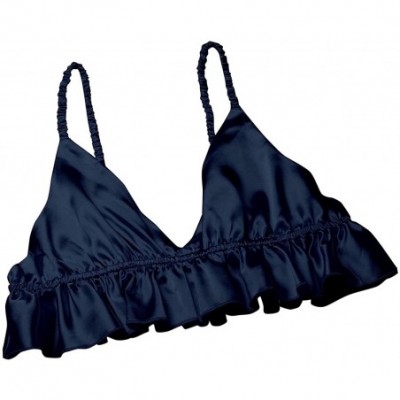 Bikinis Men's 2 Pieces Sissy Lingerie Silky Bra Top Loose Crossdress Panties Set - Navy Blue - CQ18IIWUMC0