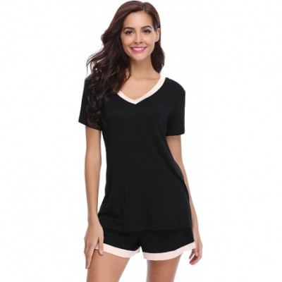 Sets Womens Pajama Short Sets Cotton Short Sleeve Sleepwear Nightwear Summer Lounge Pj Set - Black - CP18QMGN3ST