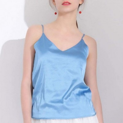 Robes Women Satin Pajamas Fashion Silk Sling Sexy Lingerie Underwear Sleepwear Tank Top - Blue - CP197LTKYEL