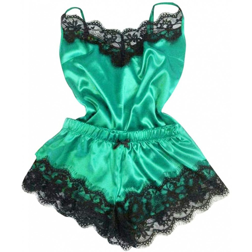 Sets Women's Sexy Sleepwear Satin Cami lace Nighties Silk Lingerie Ladies Short Pajamas Sets Underwear - Green - CO1925L4Y8D