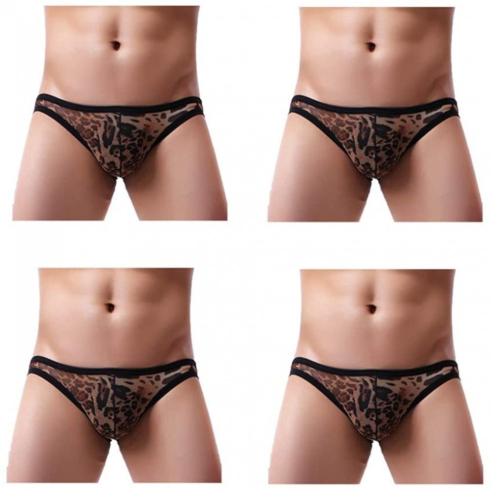 Briefs Sexy Men Leopard Print Low Waist Comfortable T Back Thongs Briefs - 4p-net Zebra Leopard Print - CB18ZELU3EQ