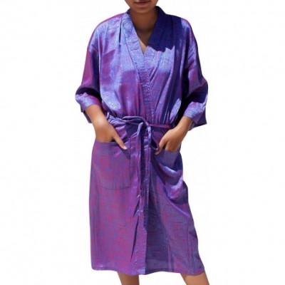 Robes Thai Silk Lazy Sundays Night Gown Light Throwover Robe - Indigo Blue - CJ189QOYT3L