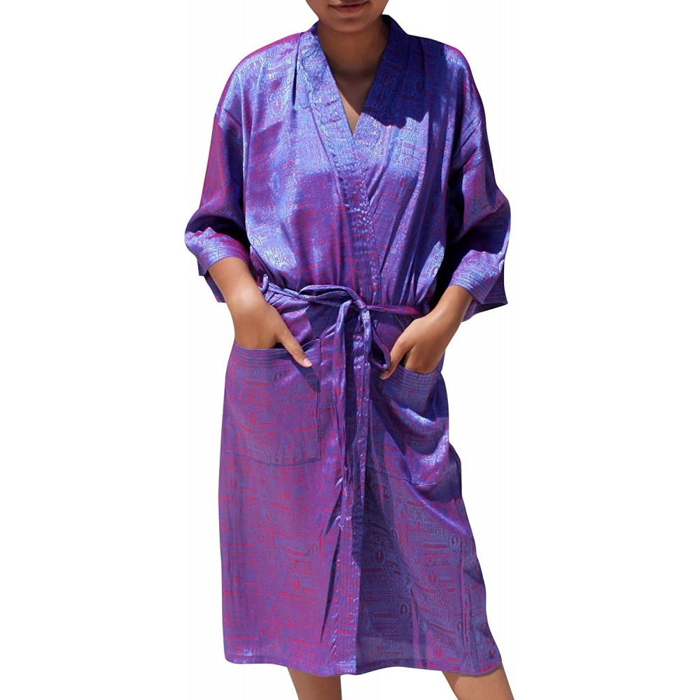 Robes Thai Silk Lazy Sundays Night Gown Light Throwover Robe - Indigo Blue - CJ189QOYT3L