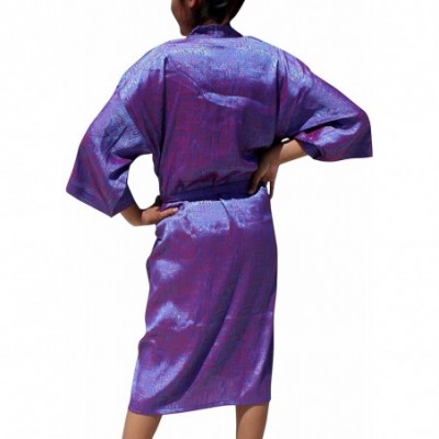 Robes Thai Silk Lazy Sundays Night Gown Light Throwover Robe - Indigo Blue - CJ189QOYT3L