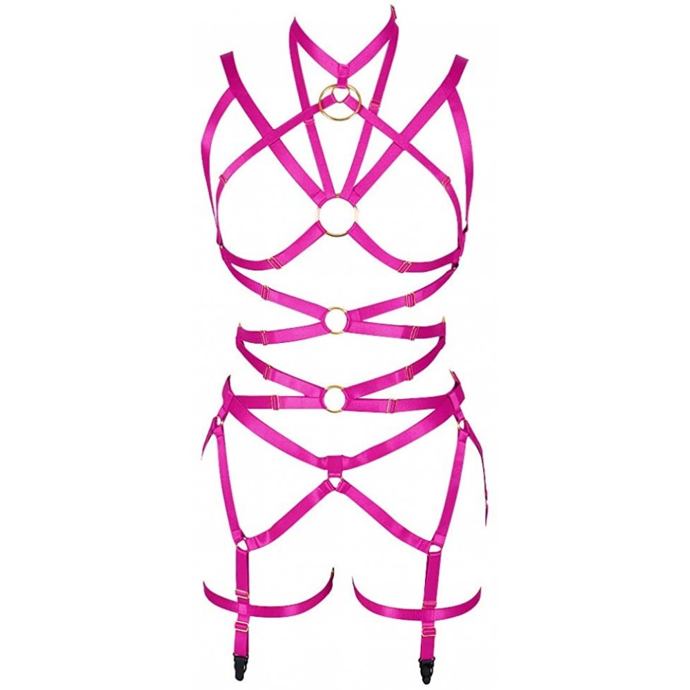 Bras Women's Carnival Body Harness Lingerie Garter Punk Gothic Dance Lingerie Set - Rose Red - CH196UH00GA