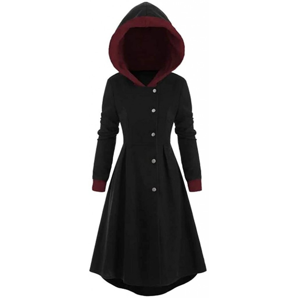 Robes Women Hooded Sweatshirt Dress Long Sleeve Bandage Medieval Vintage Lace Up High Low Cloak Robe - Blackg - CQ1923H254U