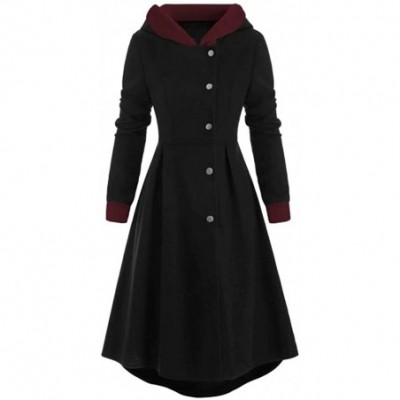 Robes Women Hooded Sweatshirt Dress Long Sleeve Bandage Medieval Vintage Lace Up High Low Cloak Robe - Blackg - CQ1923H254U