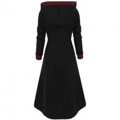 Robes Women Hooded Sweatshirt Dress Long Sleeve Bandage Medieval Vintage Lace Up High Low Cloak Robe - Blackg - CQ1923H254U