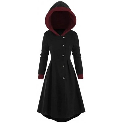 Robes Women Hooded Sweatshirt Dress Long Sleeve Bandage Medieval Vintage Lace Up High Low Cloak Robe - Blackg - CQ1923H254U