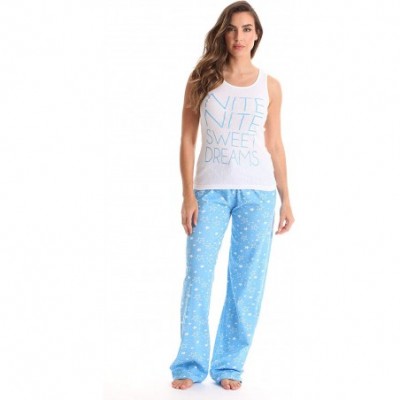 Sets 100% Cotton Women Pajama Ribbed Tank & Jersey Pant Sets - White - Nite Nite Sweet Dreams - CK18I4A8KA6