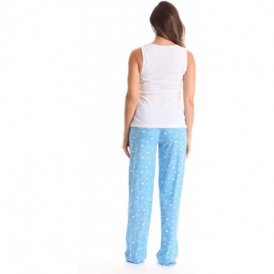 Sets 100% Cotton Women Pajama Ribbed Tank & Jersey Pant Sets - White - Nite Nite Sweet Dreams - CK18I4A8KA6