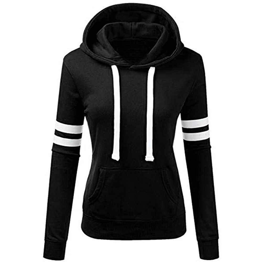 Thermal Underwear Women Stripe Coat Sport Casual Slim Color Patchwork Hooded Pocket Jacket Outwear - D-black - C5192ZMY4RC