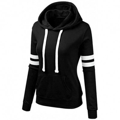 Thermal Underwear Women Stripe Coat Sport Casual Slim Color Patchwork Hooded Pocket Jacket Outwear - D-black - C5192ZMY4RC