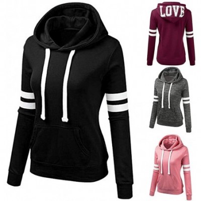 Thermal Underwear Women Stripe Coat Sport Casual Slim Color Patchwork Hooded Pocket Jacket Outwear - D-black - C5192ZMY4RC