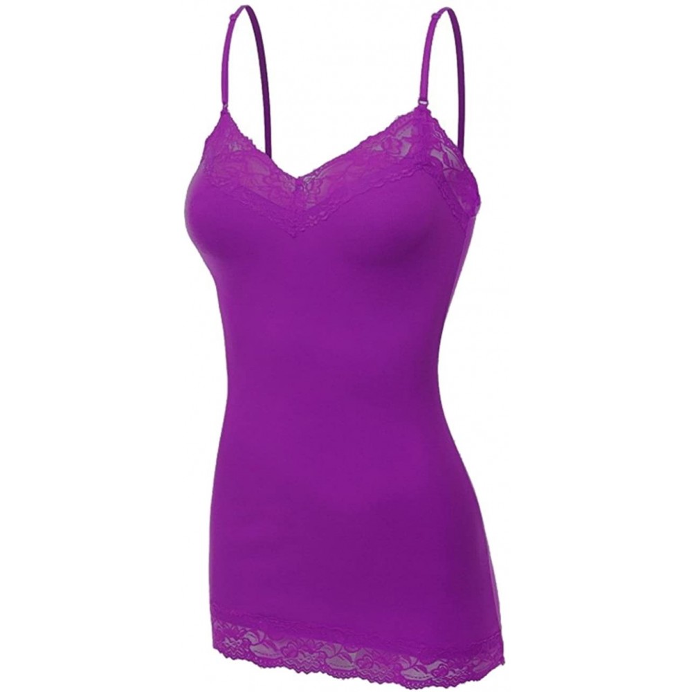 Camisoles & Tanks Women's Lace Neck Camisole Top- Sizes Small Thru XXX-Large - New Purple - CF182ICYO77