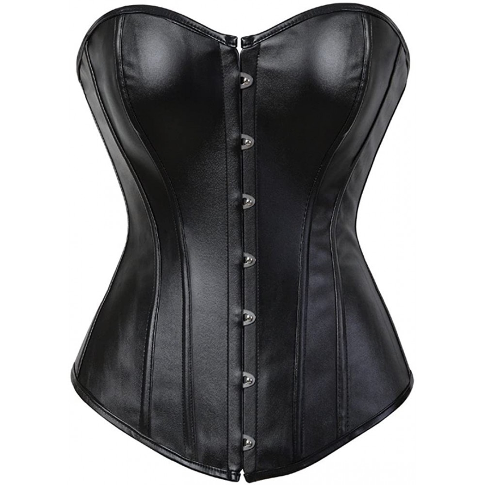 Bustiers & Corsets Women's Punk Rock Faux Leather Corset Retro Goth Waist Cincher Basque Bustier - Black - C711RY1D471