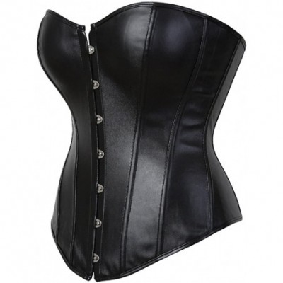 Bustiers & Corsets Women's Punk Rock Faux Leather Corset Retro Goth Waist Cincher Basque Bustier - Black - C711RY1D471