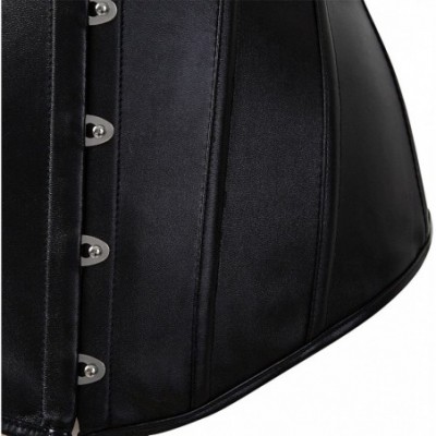 Bustiers & Corsets Women's Punk Rock Faux Leather Corset Retro Goth Waist Cincher Basque Bustier - Black - C711RY1D471