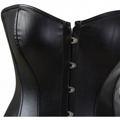 Bustiers & Corsets Women's Punk Rock Faux Leather Corset Retro Goth Waist Cincher Basque Bustier - Black - C711RY1D471