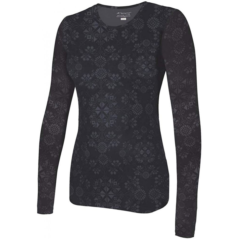 Thermal Underwear Cloud Nine 4-Way Stretch Brushed Long Sleeve Scoop Neck - Black Alpine Print - C5111D2WL7L