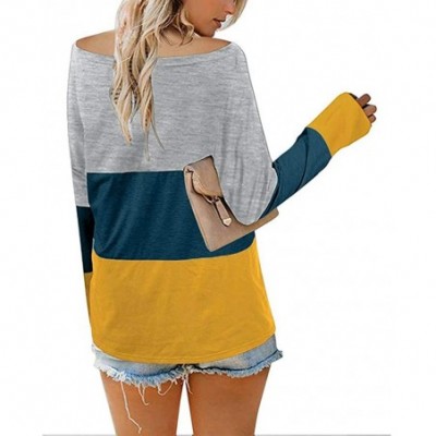 Slips Womens Colorblock Blouse Loose Round Neck Long Sleeve Comfortable Casual Tops Shirt Tunics - Yellow - CW193K3QS6Z