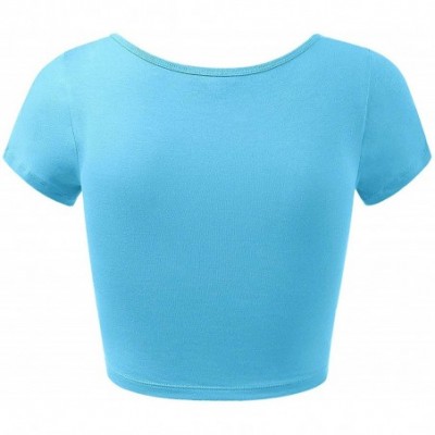 Shapewear Women's Cotton Basic Scoop Neck Crop Top Short Sleeve Tops - 011-aqua - CP18UQCR037