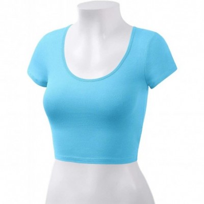 Shapewear Women's Cotton Basic Scoop Neck Crop Top Short Sleeve Tops - 011-aqua - CP18UQCR037