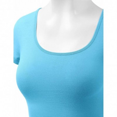 Shapewear Women's Cotton Basic Scoop Neck Crop Top Short Sleeve Tops - 011-aqua - CP18UQCR037