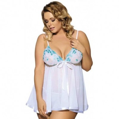 Baby Dolls & Chemises Lady Sexy Lingerie Babydoll Lace Nightwear Mesh Chemise Outfit M-6XL - White - C918Y2K82WD