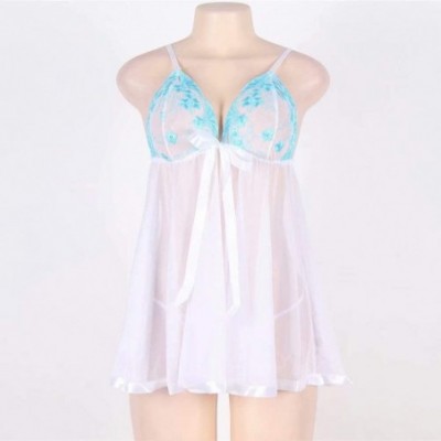 Baby Dolls & Chemises Lady Sexy Lingerie Babydoll Lace Nightwear Mesh Chemise Outfit M-6XL - White - C918Y2K82WD