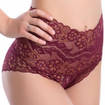 Panties Women's 100% Lace Sexy High-Waisted Soothing Underwear Panty - Red - CL11V6LSO8T