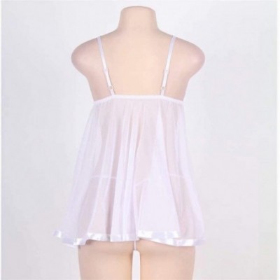 Baby Dolls & Chemises Lady Sexy Lingerie Babydoll Lace Nightwear Mesh Chemise Outfit M-6XL - White - C918Y2K82WD