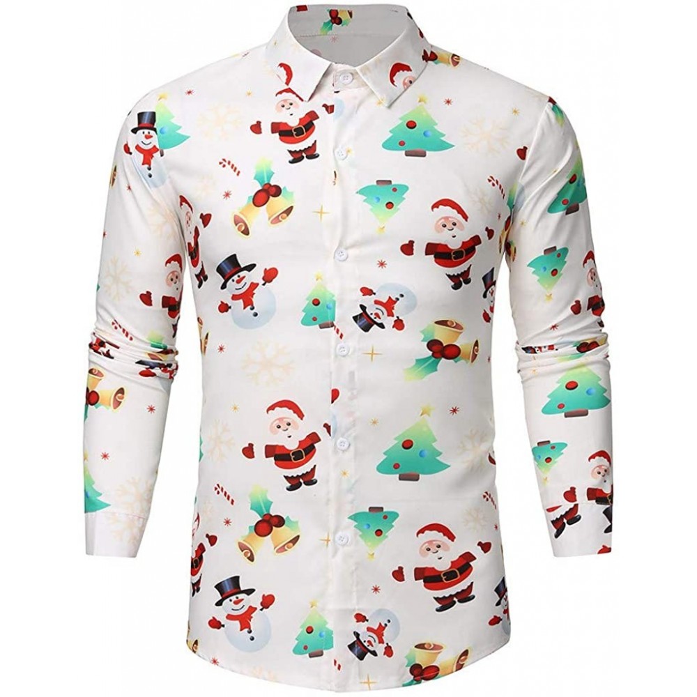 Undershirts Button Down Christmas Shirt Long Sleeve Santa Claus Print Party Ugly Hawaiian Christmas T Shirts Tops - 03 White ...