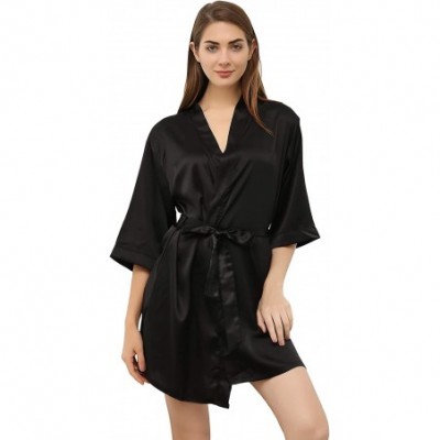 Robes Women Satin Kimono Robe for Bride Bridesmaid Robes Pajamas Wedding Party with Gold Glitter - Black(bridesmaid) - CN187W...