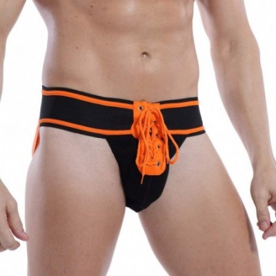 Briefs Sexy Men's Lingerie Cotton Tie Rope Cute Athletic Supporter Jockstrap Underwear Panties - Orange - CX18AG9ACXZ