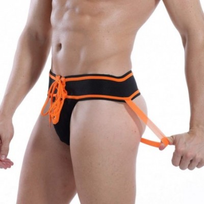 Briefs Sexy Men's Lingerie Cotton Tie Rope Cute Athletic Supporter Jockstrap Underwear Panties - Orange - CX18AG9ACXZ