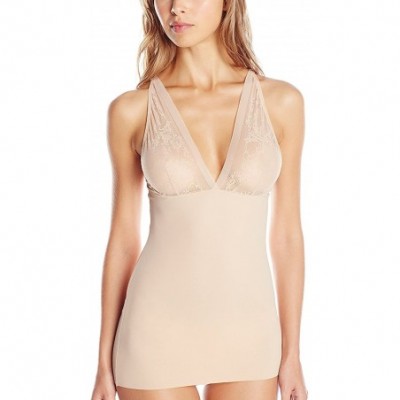 Shapewear Women's Smooth and Silky Slimming Top with Sexy Lace - Nude - CJ11N37QFKX