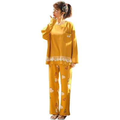 Sets Women's Long Sleeve Lounge Shirt Pajama Pants Sleepwear Set - D2233 Yellow - C2196AM83IT