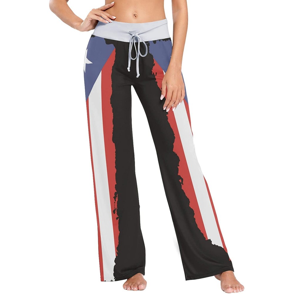 Bottoms Women's Comfy Stretch High Waist Drawstring Palazzo Wide Leg Pants - Pr Puerto Rico Flag - CE199E894Y4