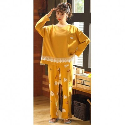 Sets Women's Long Sleeve Lounge Shirt Pajama Pants Sleepwear Set - D2233 Yellow - C2196AM83IT