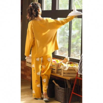 Sets Women's Long Sleeve Lounge Shirt Pajama Pants Sleepwear Set - D2233 Yellow - C2196AM83IT