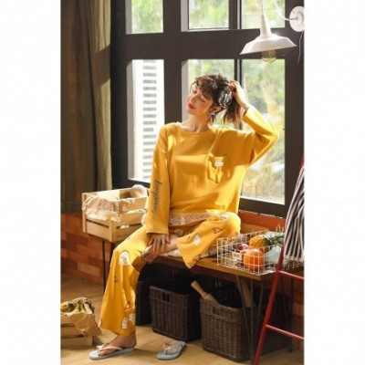 Sets Women's Long Sleeve Lounge Shirt Pajama Pants Sleepwear Set - D2233 Yellow - C2196AM83IT