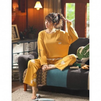 Sets Women's Long Sleeve Lounge Shirt Pajama Pants Sleepwear Set - D2233 Yellow - C2196AM83IT