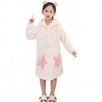 Robes Girls Nightwear Cosy Fleece Bathrobes Hooded Lounging Dressing Gowns - Beige - CS18Y34ZQ4N