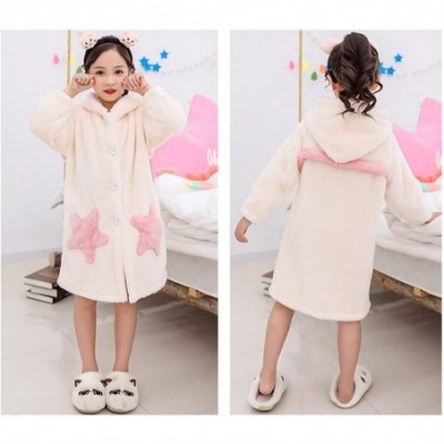 Robes Girls Nightwear Cosy Fleece Bathrobes Hooded Lounging Dressing Gowns - Beige - CS18Y34ZQ4N