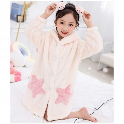 Robes Girls Nightwear Cosy Fleece Bathrobes Hooded Lounging Dressing Gowns - Beige - CS18Y34ZQ4N