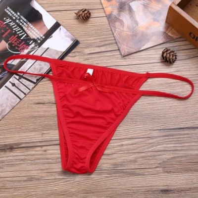 Bikinis Men's Silky Tanga Bikini Briefs Sissy Underwear Lingerie with Bow - Red - CH17YZLQ5S5