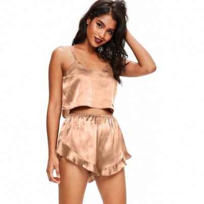 Sets Women's Sexy Lingerie Satin Pajamas Suspender Shorts Home Set Two Piece Set - Apricot - CD199N3YRIT