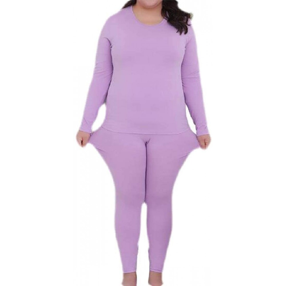 Thermal Underwear Fall Winter Lightweight Thermal Underwear Plus Size Solid Soft Long Johns - Light Purple - CS192RNAH05